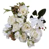 装飾的な花の花輪美しいローズブランチ人工シルクホームウェディングデコレーションレトロ秋の大きなバラ白い偽の装飾