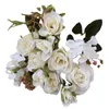 Decoratieve bloemen Kransen Mooie Rose Branch Artificial Silk Home Wedding Decoratie Retro herfst grote rozen wit nep decor