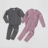 Baby meninas meninos malha terno crianças crianças conjuntos de roupas de inverno tricô pulôver camisola + calças infantil crianças tracksuits rosa cinza 211201