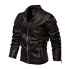 Classic Autumn and winter mens leather jacket motorcycle solid color Fleece warm casual leather jacket large size 5XL coat 5xl