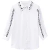 Fashion Women's Shirt Embroidery Blouses for Women White Satin s Polo Neck Office Lady Blouse Tops Female Woman Basic 210604
