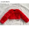 ZADORIN Fashion Plus Size Women Crop Top Faux Fur Coat Winter Thick Fluffy Long Sleeve Short Style Slim ry Jacket 210910