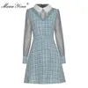 Mode Designer Dress Spring Women's Dress Mesh Långärmad Plaid England Style Eleganta Klänningar 210524