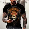 Мужские футболки-поло Футболки Lion Animal Mode Imprint 3d T Мужская рубашка Уличная одежда в моде Большие свободные унисекс топы с короткими рукавами Футболки