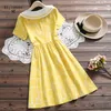 Mori Girl söta klänningar sommar kvinnor Peter Pan Collar Kortärmad Vintage Dress Animal Printed Femininos Yellow Vestidos 210520