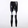 2021 Lato Czarny PU Skóra Hollow Out Elastyczna Talia Slim Skinny Sexy Streetwear Spodnie Damskie Spodnie Gotyckie Steampunk Ubrania Q0801