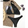 Ingaga en axel bikinis baddräkter klippa ut badkläder kvinnor svart thong Biquini höga baddräkter push up swim suit 210702