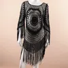 Women's Swimwear Women Sexy White Crochet Bikini Cover-ups With Fringe Trim Hollow Out Tunic Beach Dress Summer Cover Up Bathing Suit