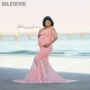 Vestido largo de encaje sirena vestidos de maternidad para sesión de fotos elegante volantes vestido de embarazo mujeres embarazadas Baby Shower vestidos largos Q0713