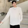 IEFB Pleated Texture Long Sleeve White T-shirt Men's Design Round Collar Tee Top Korean Fashion Causal Spring 9Y7767 210524