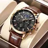 Lige Zegarki Męskie Top Brand Luxury Clock Casual Leathe 24hour Moon Phase Mężczyźni Zegarek Sport Wodoodporny Kwarcowy Chronograph + Box 210517