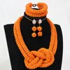 Ensemble de boucles d'oreilles et collier en cristal pour femmes, 4 bijoux, ensembles africains Orange avec et Bracelet, fait à la main, pour mariage