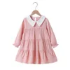 Winter 2020 meisjes jurk meisjes schattige jurk katoen lange mouw roze effen losse schattige jurk vestidos 18m-6t Q0716