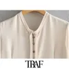 TRAF Dames Mode Semi-Sheer Button-Up Blouses Vintage O Hals Lange Mouw Vrouwelijke Shirts Chique Tops 210415