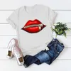 Zipper Lip Print T Shirt Women Short Sleeve O Neck Loose Tshirt Summer Women Tee Shirt Tops Camisetas Mujer X0527