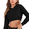 Jocoo Jolee Autumn Crop Tops Frauen lässig Solid Langarm Hoodies Vintage Sweatshirts Vintgae Lose Kapuzenkleidung 210518