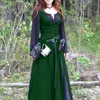 Lässige Kleider, klassisches Kleid für Damen, mittelalterlich, Vintage, Retro, mit Gürtel, langärmelig, Ronud-Ausschnitt, bodenlang, Schnürung, fit, schlank, weiblich