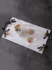食器プレート北欧天然大理石トレイキッチン食器家庭用長方形ハンドルデザートプレート化粧品収納装飾飾り