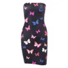 One word tube top print dress ladies slim short skirt summer women's color butterfly print sexy off-the-shoulder dress Y1006