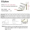 Eilyken 2022 새로운 여름 여성 하이힐 체인 크리스탈 슬리퍼 Stilettos 섹시한 펌프 샌들 광장 발가락 숙녀 신발 Y1120
