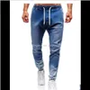 Mens kläder kläder dropp leverans 2021 sommar hip hop blå smal passform byxor med för män sida stripe pocket jeans penna pantalones1 e0wjc