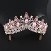 Baroque Rose Gold Pink Crystal Bridal Tiara Crown With Comb Pageant Prom Veil Headband Wedding Hair Accessories 2202269992124