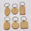 Kreativ Trä Keychain Nyckelkedjor Round Square Rectangle Shape Blank Wood Keyrings DIY Nyckelhållare Gåvor