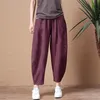 ShiMai Pantaloni in lino e cotone da donna Pantaloni vintage in vita elastica Lady Loose Casual S-2XL Retro Letterario 220211