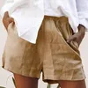 Fashing Summer Women Bomull Linen Shorts Fritid Lösa Kort Byxor Elastisk Midja Casual Fashion Candy Color Big Plus Storlek S-5XL 210714