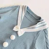 Colletto da marinaio Neonate Neonate Bowknot Pagliaccetti in maglia Abbigliamento Autunno Inverno Bambina bambina Vestiti a maniche lunghe 210429