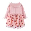 Mudkingdom Collared Ruffle Niño Niña Suéter Vestido Fresa Tul Primavera Vestidos de punto para niñas Linda Boutique Ropa Otoño 210615