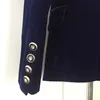 2021 Fall Höst Långärmad Lapel Neck Svart / Blå Solid Färg Velour Satin Paneled Slim Blazers Elegant Top Quality Outwear Coats 21O13857