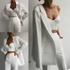 Trajes de boda de novia blancos con solapa en pico, trajes de fotografía de novia de manga larga, ropa de fiesta de noche de ocio (chaqueta + pantalones)