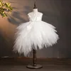 Girl's Dresses Elegant Swan Crystal Tulle Flower Girl Dress For Wedding Kids Pageant Evening Gown Birthday Party Feather Lace Princess