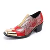 Мода красный рост высота мужчины высокий каблук оксфорды обувь натуральное кожаное платье обувь металлические пальцы вечеринки формальные мужские бругу обувь