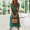 Vestidos Vintage Print Puff Sleeve Sommarstrand Söta Klänningar Casual Square Collar Floral Maxi Long Dress Festa 210730