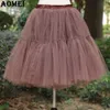 Vårt tulle kjolar 5 lager knä längd för kvinnor sommar pläterad fest vintage tutu kjol tjejer söt petticoat faldas jupe 210416