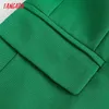 Tangada Femmes Solide Vert Blazer Manteau Vintage Col Cranté Poche Mode Femme Casual Chic Tops QD58 211019