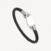 Fashion Horseshoe Cable Bracelet 18k White Gold Plated Black Stainless Steel Bracelets Bangles For Men Women Gift Accessories With Jewelry Pouches Wholesale