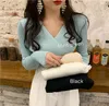 All-Match V-Neck Cross Women Pullovers Slim Female Stickad Sweater Tops Full Sleeve Jumpers Long 356A 210420