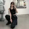 QWEEK Gothic Cargo Pants Women Harajuku Black High Waisted Pants Hippie Streetwear Kpop Oversize Mall Goth Trousers For Female 211006