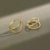 Orecchini pendenti in puro argento sterling 925 puro al 100% con due file di cerchi tondi per le donne Regalo di gioielli da sposa
