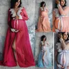 새로운 여름 레이스 출산 복장 여성 임신 한 출산 가운 사진 소품 의상 임신 레이스 긴 맥시 드레스 Y0924