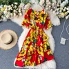 Neploe Flower Print Ruffles Dress Women Fashion V Neck Petal Sleeve Ladies Vestido Summer Irregular Chiffon Female Dresses 210423