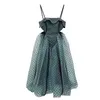 [EAM] Women Green Hollow Out Dot Mesh Temperament Strapless Dress Sleeveless Loose Fit Fashion Spring Summer 1T918 210512