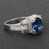 Cluster Rings Bague Ringen Charms Oval Sapphire Ring For Women Silver 925 Jewelry Gemstones Vintage Design Female Jubileum Present Partihandel