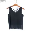 Koreanische Frauen Tops Camis Chiffon Frauen Tank Tops Elegante Frau Solide Aushöhlen Halter Top Frau V-ausschnitt Leibchen Top Plus größe 210412