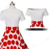 Güzel-sonsuza Retro 1950'ler Polka Noktalar Kapalı Omuz Elbiseler Parti A-Line Flare Kadınlar Güneş Elbise BTYA015 210419
