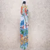 Blue Boho Printed Bikini Cover-ups Long Kimono Cardigan Cotton Tunic Plus Size Women Summer Beach Wear Swim Suit Cover Up Q1059 210420