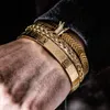 3PCSSet Roman siffer Män armband handgjorda rostfritt stål hamprep